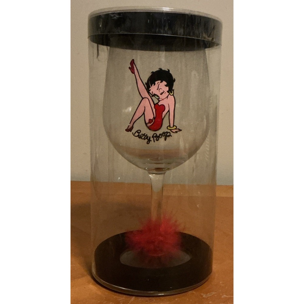 Spencer's Betty Boop Oversized Wine‎ Glass 24oz Red Feathers On Stem, New